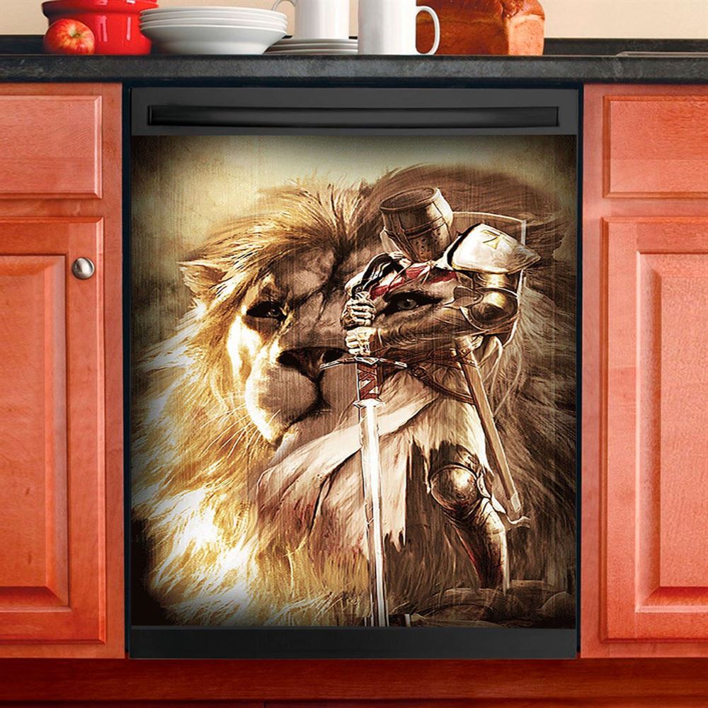 Knight Of God The Lion Of Judah Dishwasher Cover, Christian Dishwasher Wrap, Religious Kitchen Decoration