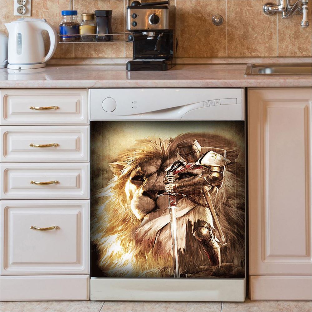 Knight Of God The Lion Of Judah Dishwasher Cover, Christian Dishwasher Wrap, Religious Kitchen Decoration