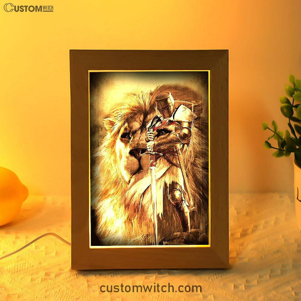 Knight Of God The Lion Of Judah Frame Lamp - Christian Art - Religious Home Decor