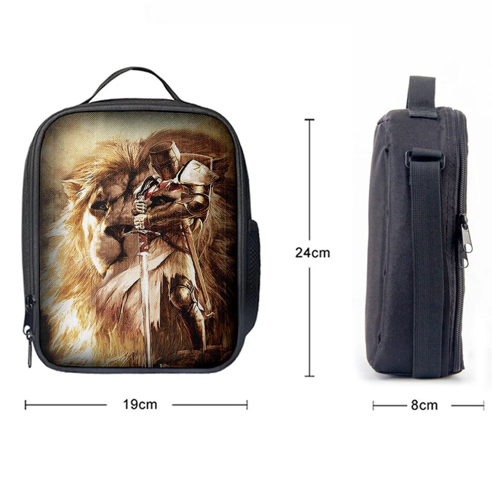 Knight Of God The Lion Of Judah Lunch Bag, Christian Lunch Box For School, Picnic