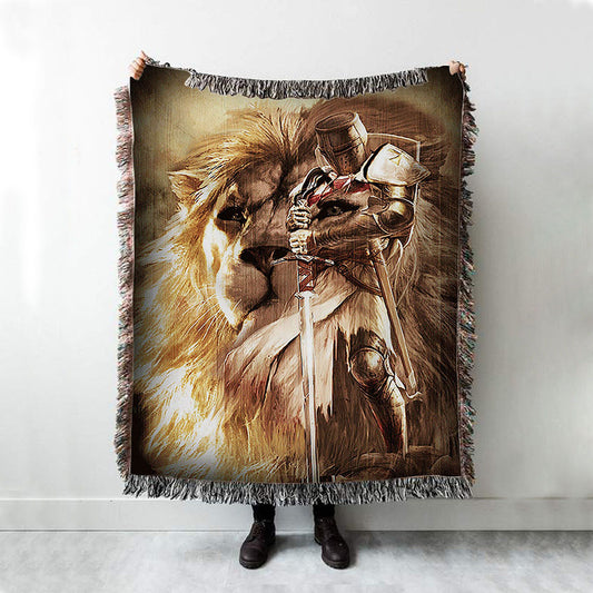Knight Of God The Lion Of Judah Woven Blanket - Christian Throw Blanket - Religious Home Decor