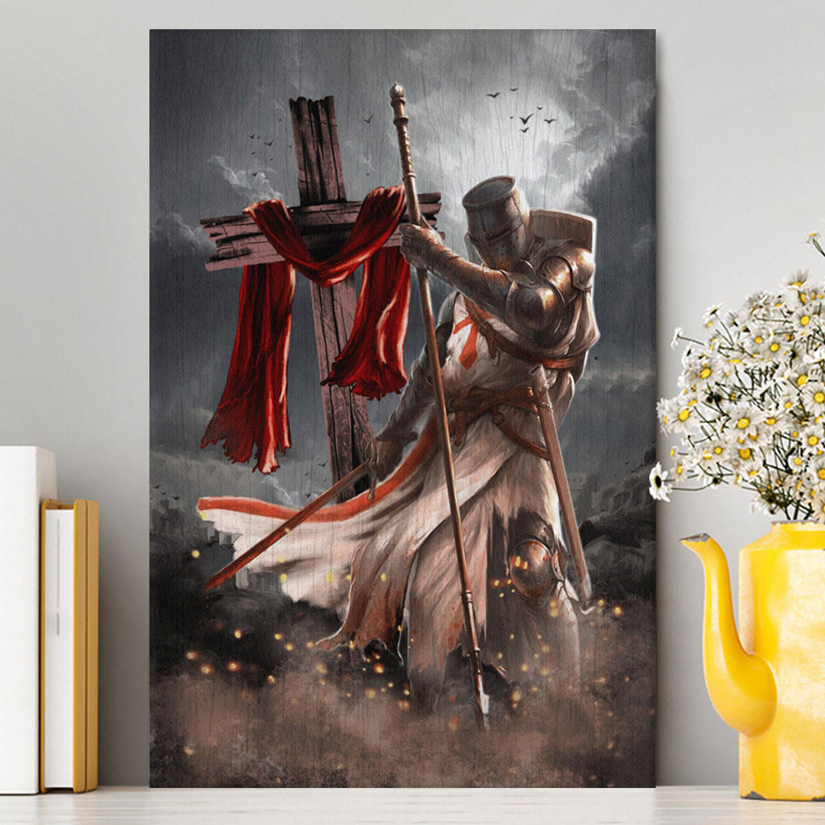 Knight Templar And Cross Jesus Canvas Prints - Jesus Christ Canvas Art - Christian Wall Decor