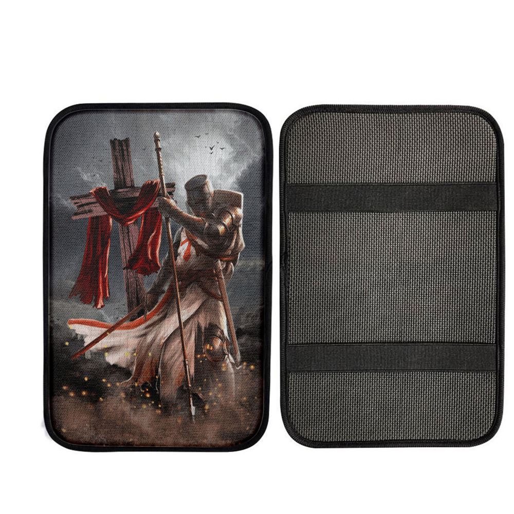 Knight Templar And Cross Jesus Car Center Console Cover, Religious Car Interior Accessories