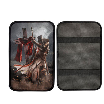 Knight Templar And Cross Jesus Car Center Console Cover, Religious Car Interior Accessories