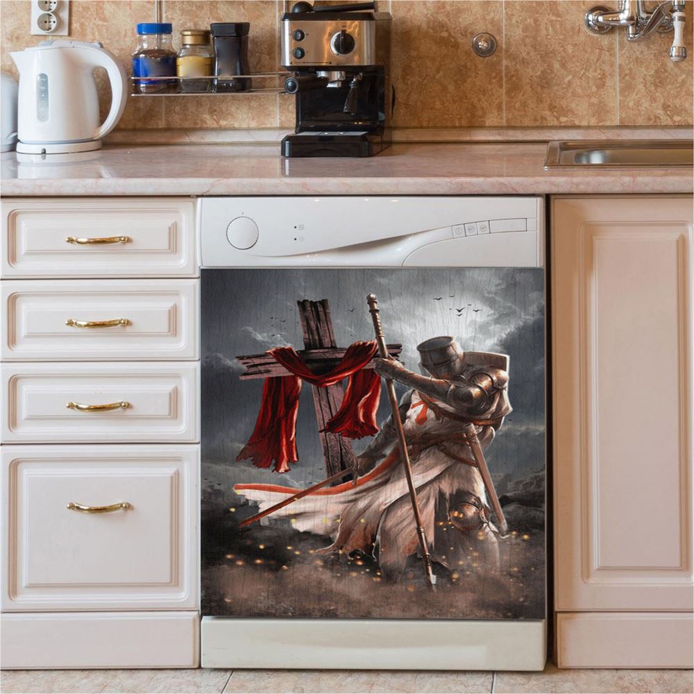 Knight Templar And Cross Jesus Dishwasher Cover, Jesus Christ Dishwasher Wrap, Christian Kitchen Decoration