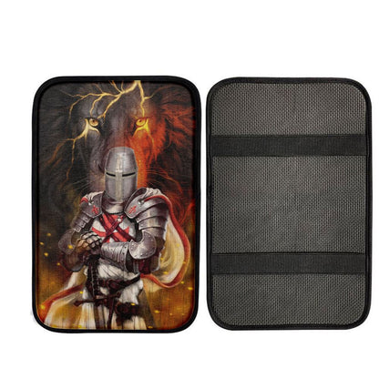 Knight Templar And Lion Jesus Car Center Console Cover, Religious Car Interior Accessories