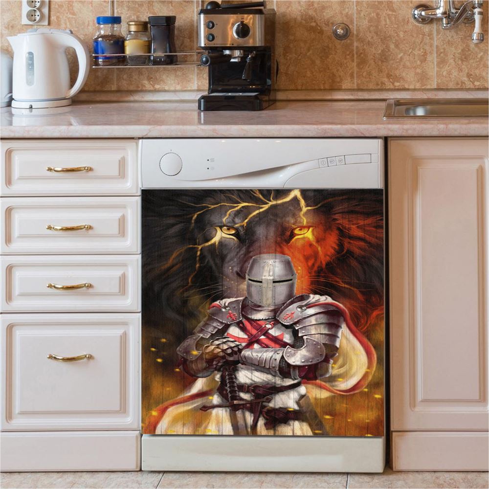 Knight Templar And Lion Jesus Dishwasher Cover, Jesus Christ Dishwasher Wrap, Christian Kitchen Decoration