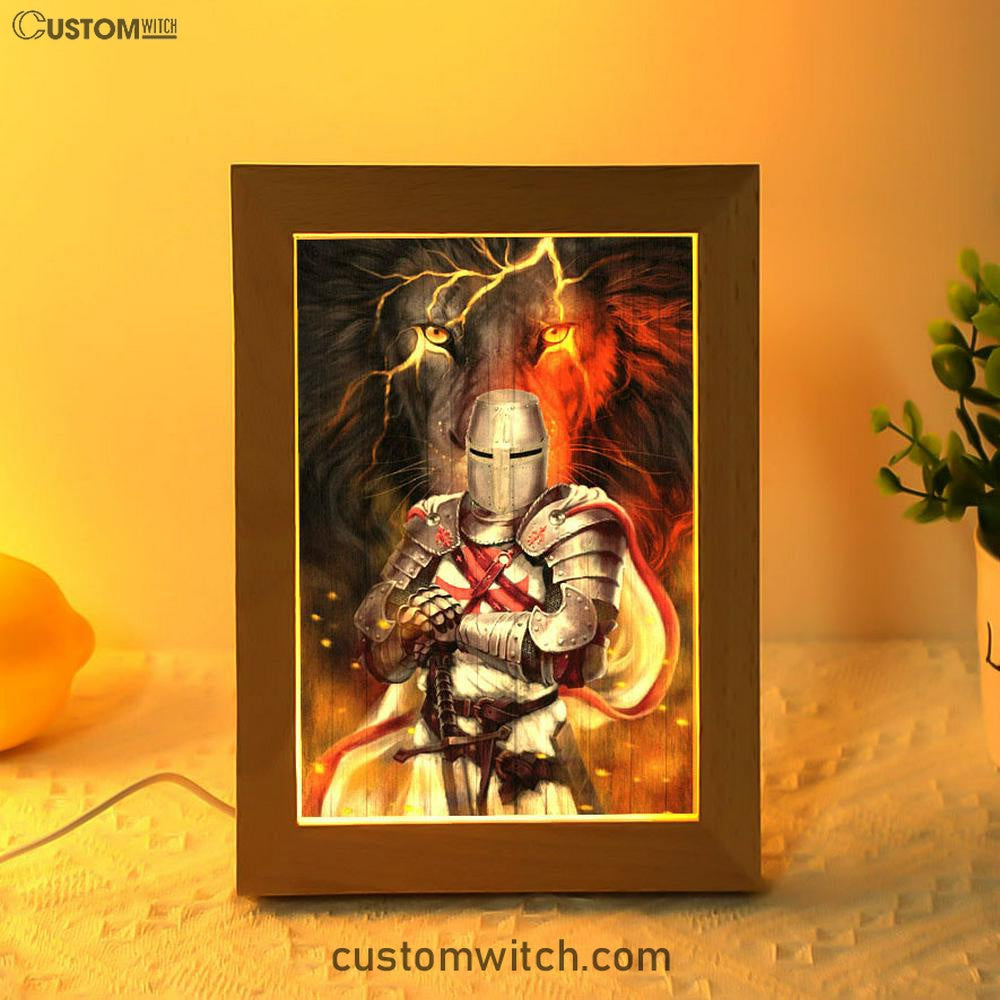 Knight Templar And Lion Jesus Frame Lamp Prints - Jesus Christ Frame Lamp Art - Christian Decor