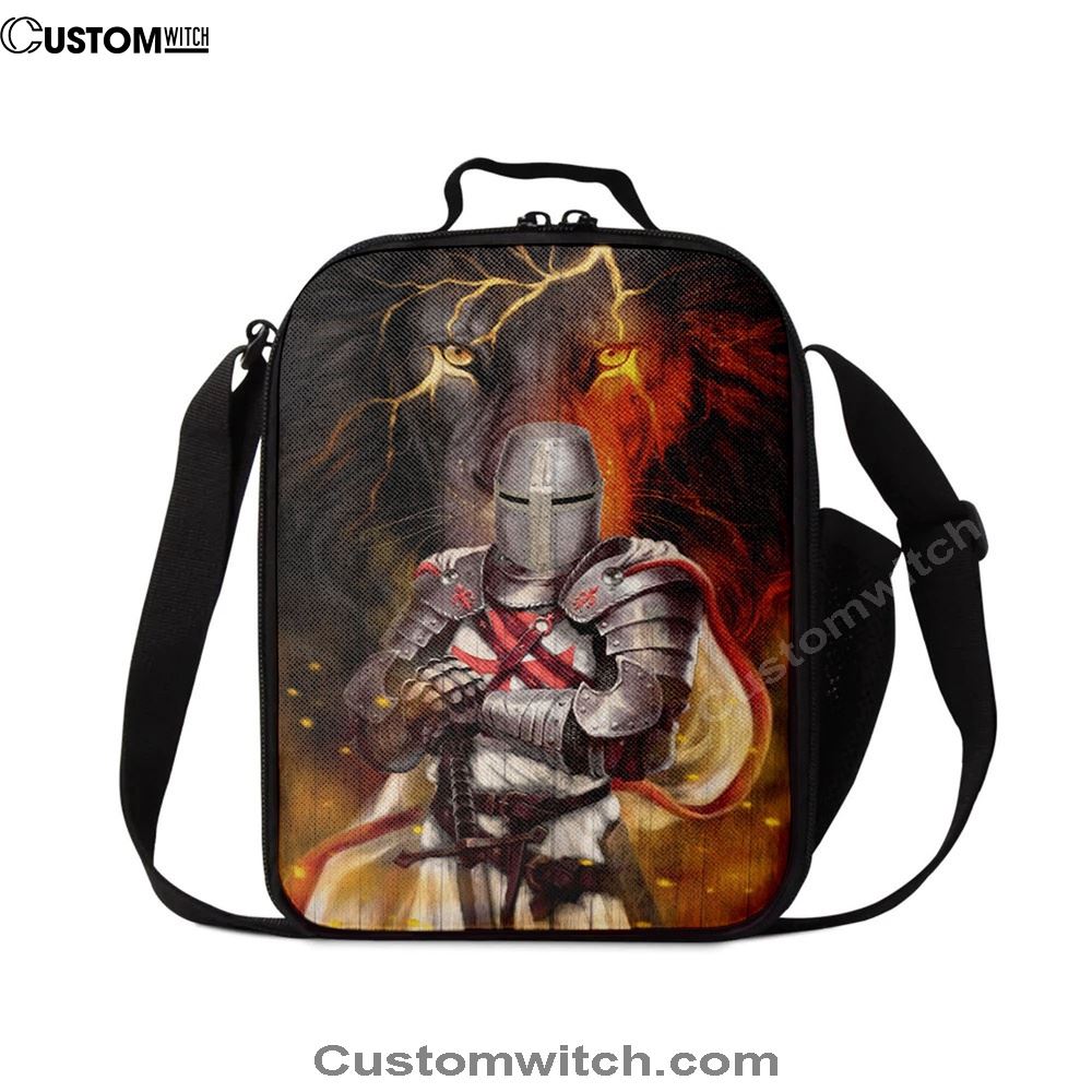 Knight Templar And Lion Jesus Lunch Bag, Christian Lunch Box For School, Picnic