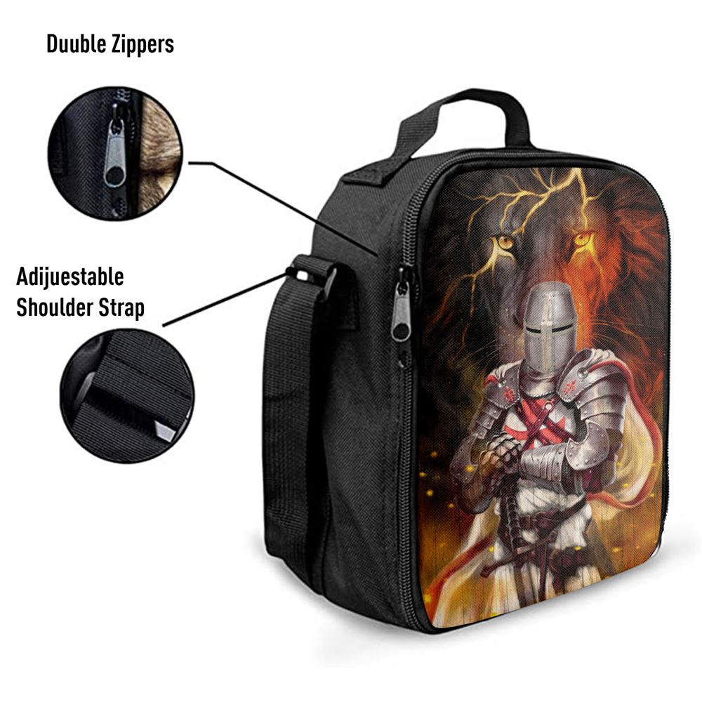 Knight Templar And Lion Jesus Lunch Bag, Christian Lunch Box For School, Picnic