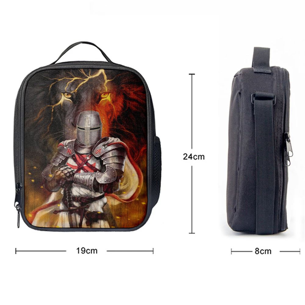 Knight Templar And Lion Jesus Lunch Bag, Christian Lunch Box For School, Picnic