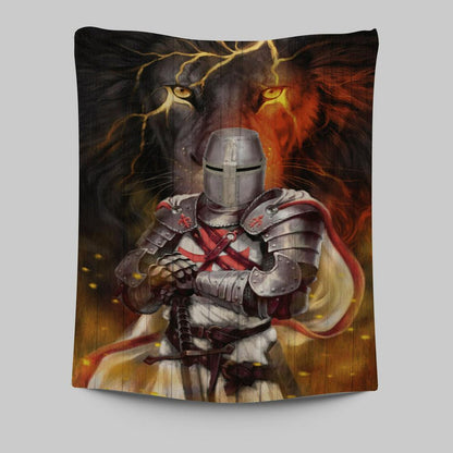 Knight Templar And Lion Jesus Tapestry Prints - Jesus Christ Tapestry Art - Christian Wall Decor