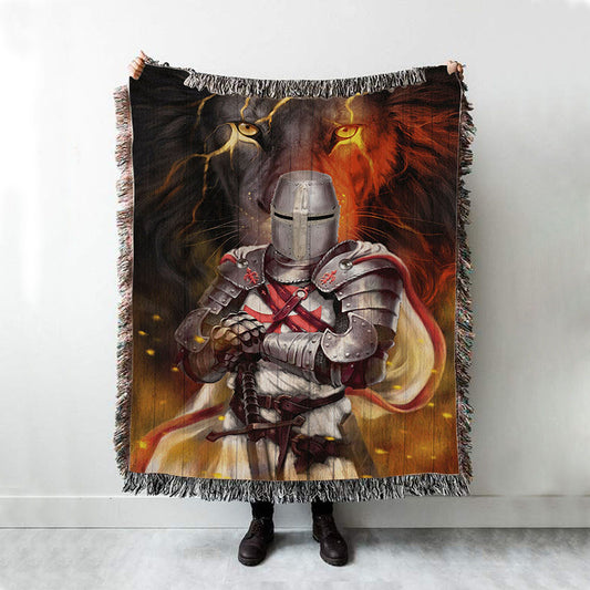 Knight Templar And Lion Jesus Woven Blanket Prints - Jesus Christ Woven Blanket Art - Christian Boho Blanket