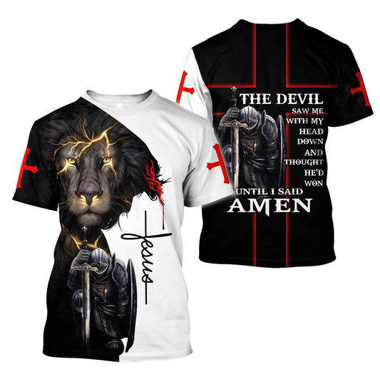 Knight Templar The Devil Saw Me With My Head Down And Though He'D Won Until I Said Amen All Over Print 3D T Shirt For Men And Women, Christian T-Shirt