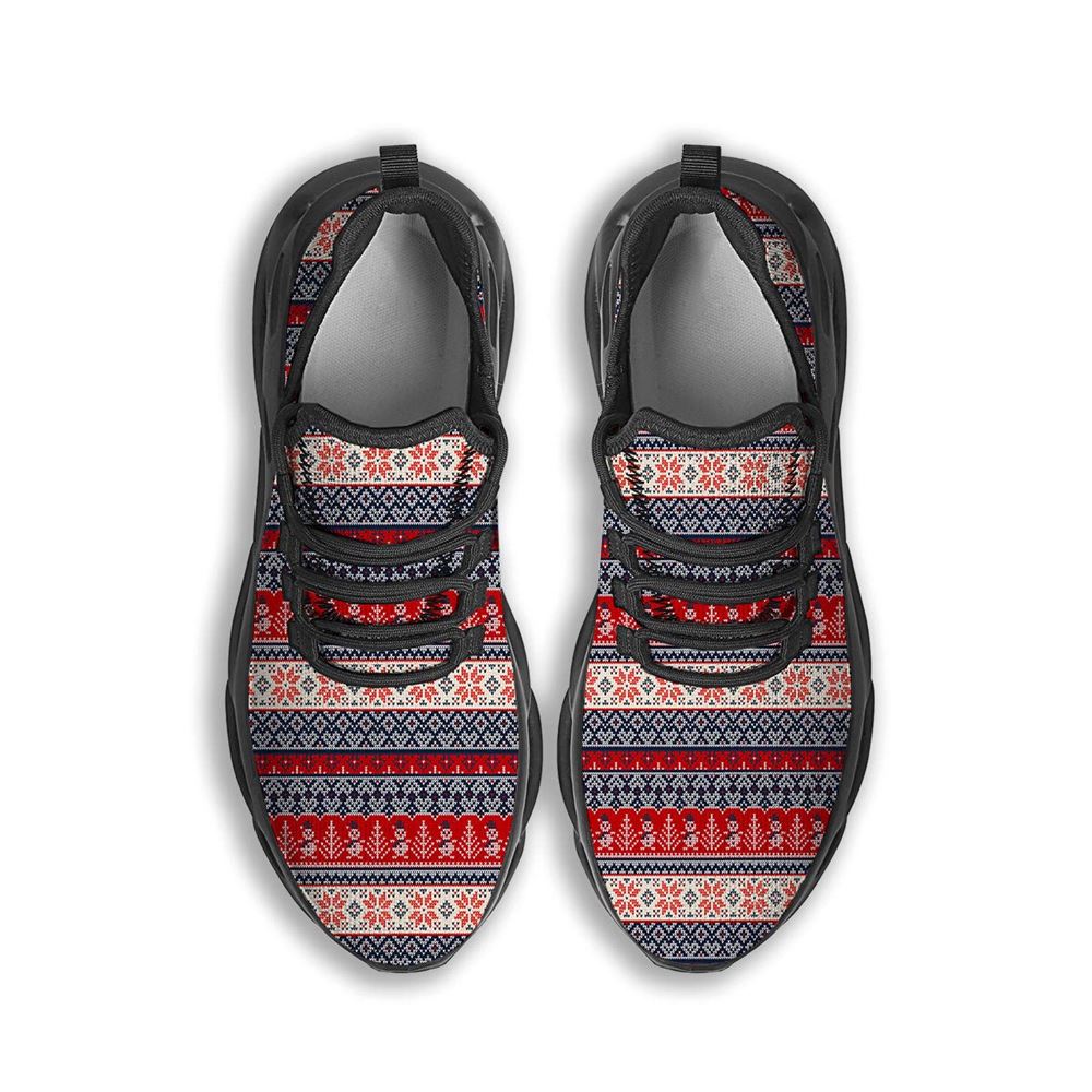 Knitted Christmas Snowman Print Pattern Black Max Soul Shoes For Men Women, Best Running Sneaker, Christmas Shoes, Winter Fashion Shoes