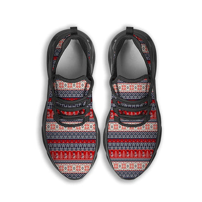 Knitted Christmas Snowman Print Pattern Black Max Soul Shoes For Men Women, Best Running Sneaker, Christmas Shoes, Winter Fashion Shoes