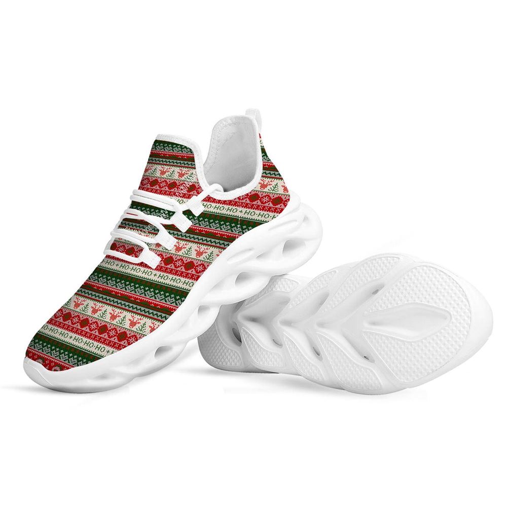 Knitted Christmas Tree Print Pattern White Max Soul Shoes For Men Women, Best Running Sneaker, Christmas Shoes, Winter Fashion Shoes