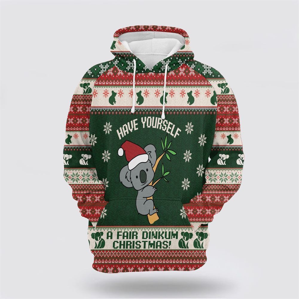 Koala Fair Dinkum Christmas All Over Print 3D Hoodie For Men & Women, Christmas Hoodie Cute, Christmas Gift, Christmas Fashion