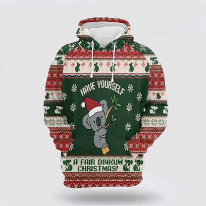 Koala Fair Dinkum Christmas All Over Print 3D Hoodie For Men & Women, Christmas Hoodie Cute, Christmas Gift, Christmas Fashion