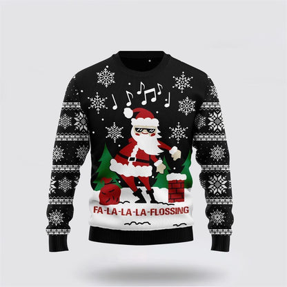 La-La-La Flossing Santa Claus Ugly Christmas Sweater, Best Gift For Holiday, Christmas Crewneck Sweater, Christmas Winter Fashion