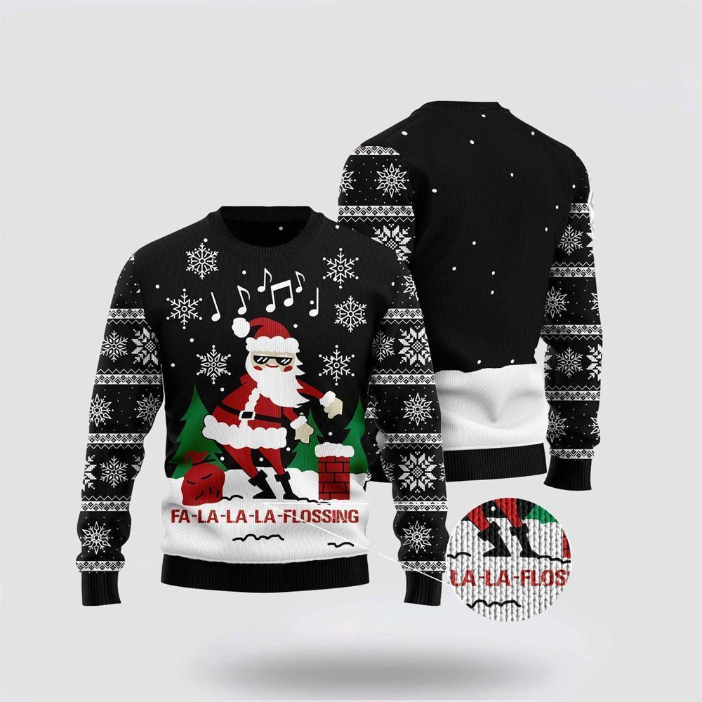 La-La-La Flossing Santa Claus Ugly Christmas Sweater, Best Gift For Holiday, Christmas Crewneck Sweater, Christmas Winter Fashion