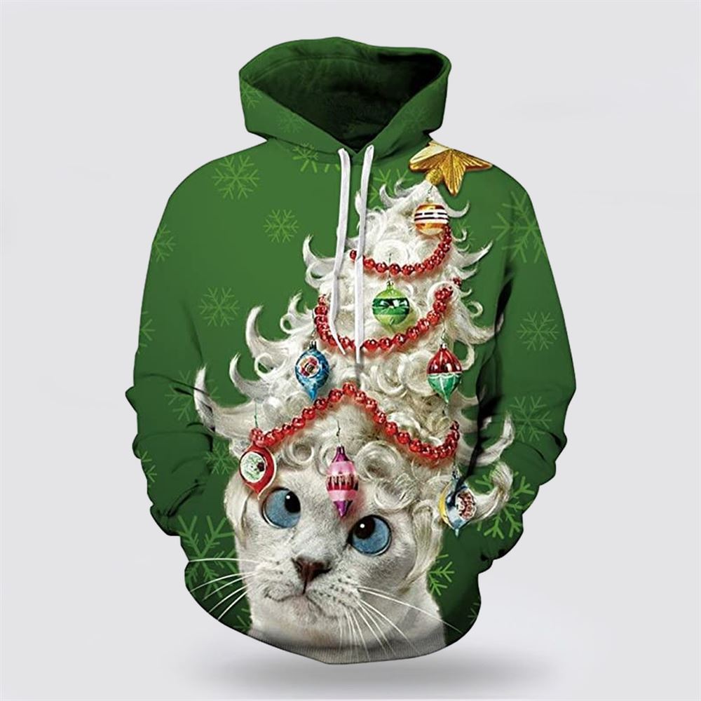 Lady Cat Christmas All Over Print 3D Hoodie For Men And Women, Christmas Cat Hoodie, Christmas Hoodie Cute, Christmas Fashion