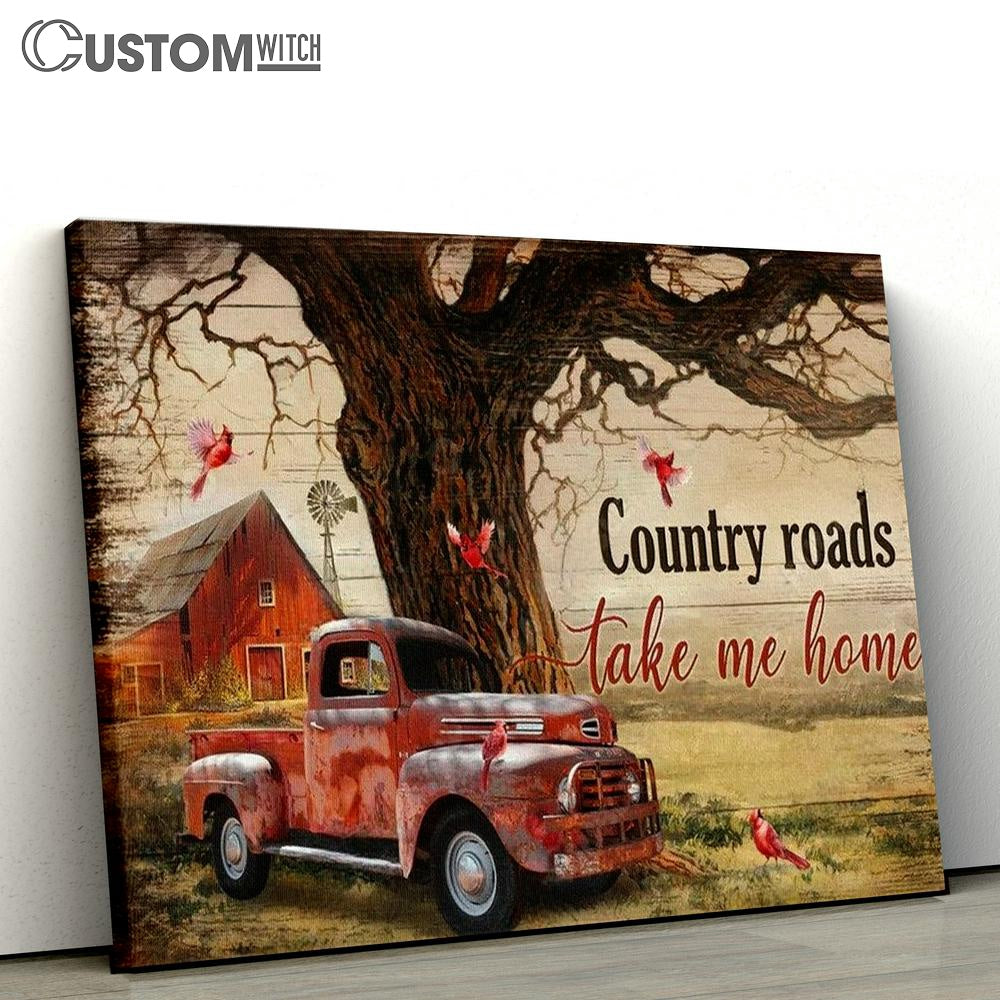 Ladybug Car, Cardinal, Countryside Painting, Country Roads Take Me Home Canvas Poster