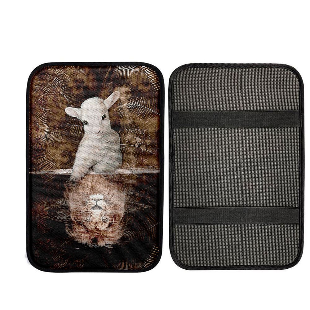 Lamb And Lion King Of Jesus Car Center Console Cover, Religious Car Interior Accessories