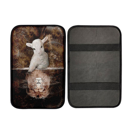 Lamb And Lion King Of Jesus Car Center Console Cover, Religious Car Interior Accessories