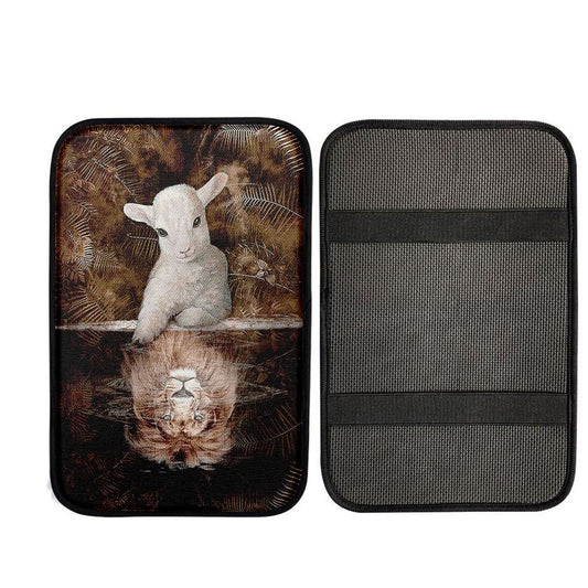 Lamb And Lion King Of Jesus Car Center Console Cover, Religious Car Interior Accessories