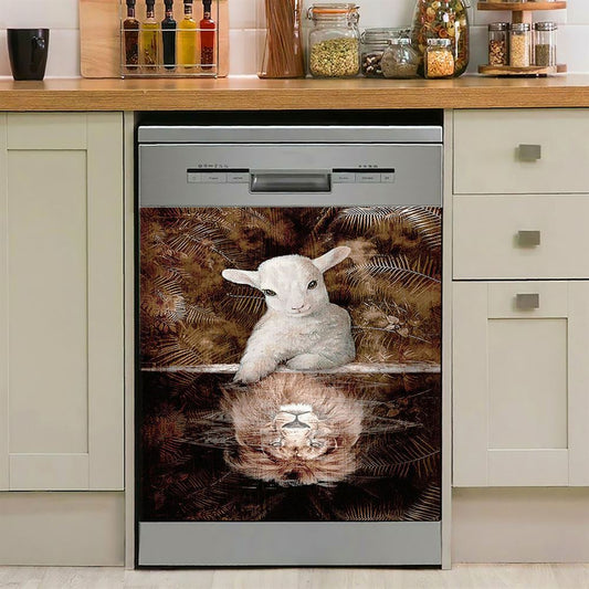 Lamb And Lion King Of Jesus Dishwasher Cover, Christian Dishwasher Wrap, Bible Verse Kitchen Decoration