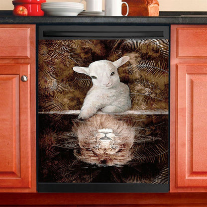 Lamb And Lion King Of Jesus Dishwasher Cover, Christian Dishwasher Wrap, Bible Verse Kitchen Decoration