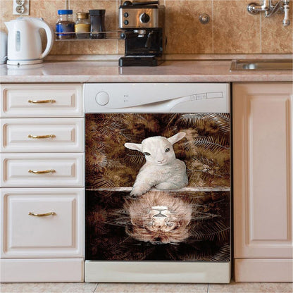 Lamb And Lion King Of Jesus Dishwasher Cover, Christian Dishwasher Wrap, Bible Verse Kitchen Decoration
