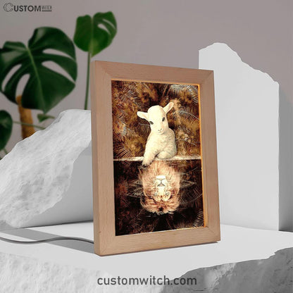 Lamb And Lion King Of Jesus Frame Lamp Art - Christian Night Light - Bible Verse Wooden Lamp