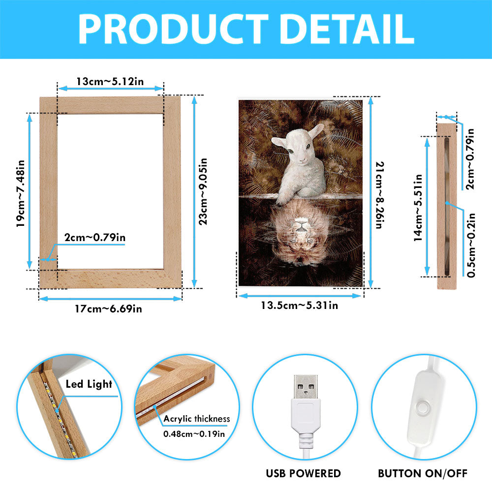 Lamb And Lion King Of Jesus Frame Lamp Art - Christian Night Light - Bible Verse Wooden Lamp