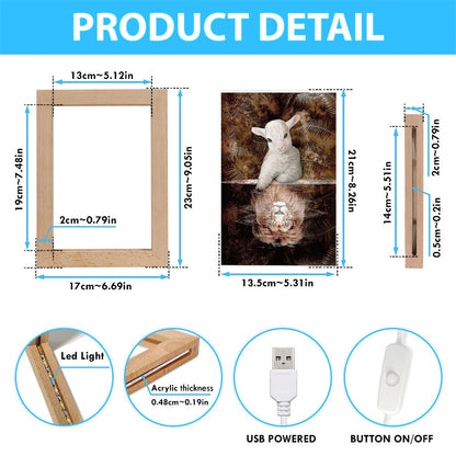 Lamb And Lion King Of Jesus Frame Lamp Art - Christian Night Light - Bible Verse Wooden Lamp