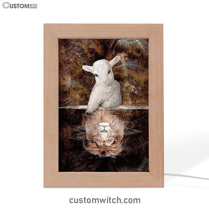 Lamb And Lion King Of Jesus Frame Lamp Art - Christian Night Light - Bible Verse Wooden Lamp