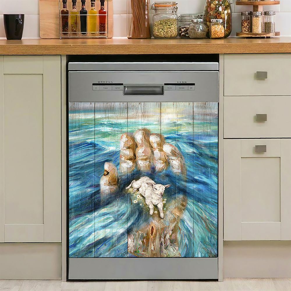Lamb In God'S Hand Dishwasher Cover, Bible Verse Dishwasher Wrap, Inspirational Kitchen Decoration