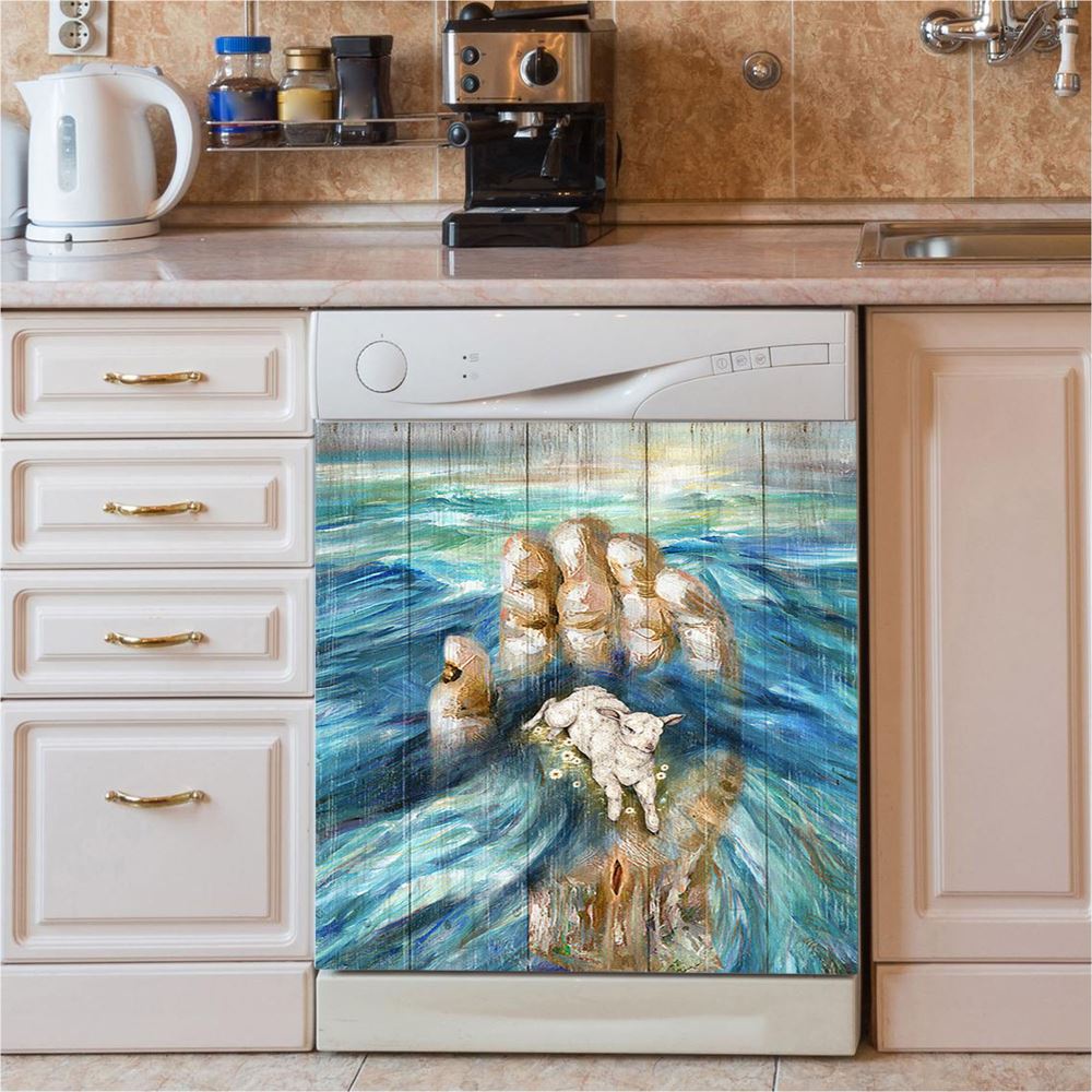 Lamb In God'S Hand Dishwasher Cover, Bible Verse Dishwasher Wrap, Inspirational Kitchen Decoration