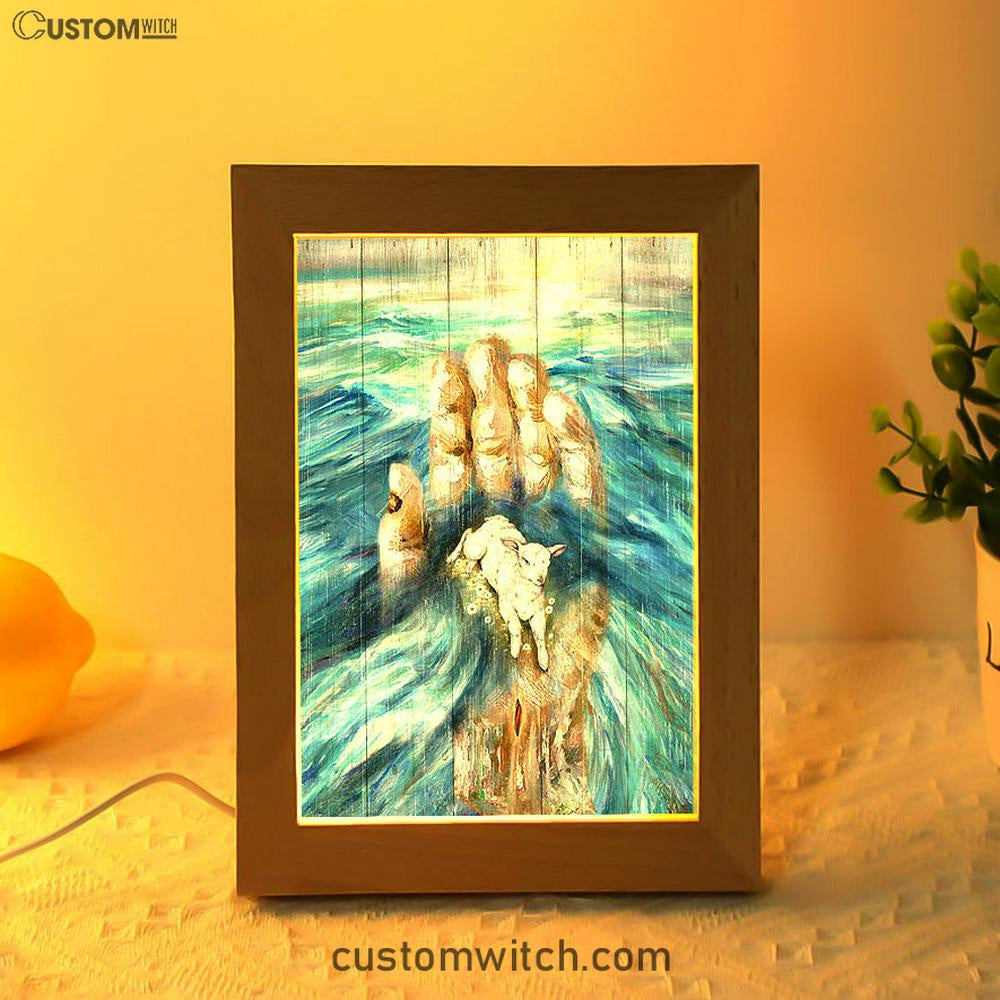 Lamb In God's Hand Frame Lamp Art - Bible Verse Wooden Lamp - Inspirational Art - Christian Home Decor