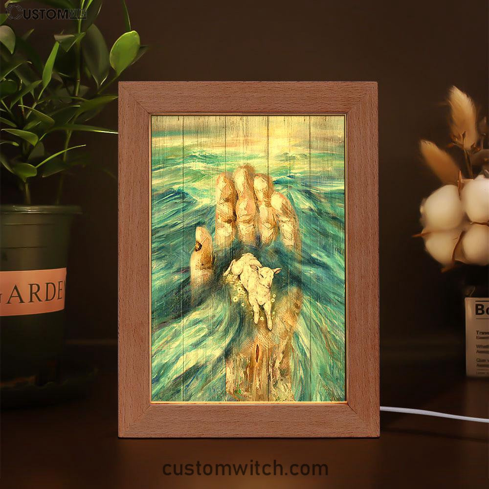 Lamb In God's Hand Frame Lamp Art - Bible Verse Wooden Lamp - Inspirational Art - Christian Home Decor