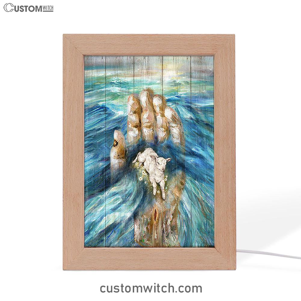 Lamb In God's Hand Frame Lamp Art - Bible Verse Wooden Lamp - Inspirational Art - Christian Home Decor