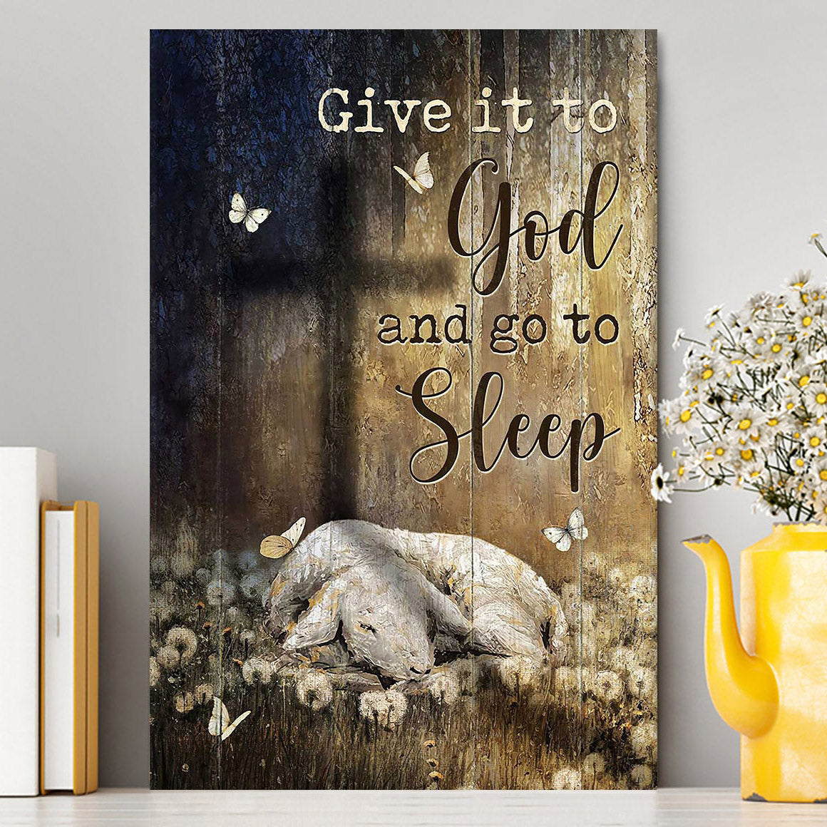 Lamb Of God Dandelion Field Give It To God And Go To Sleep Canvas Art - Christian Art - Bible Verse Wall Art - Religious Home Decor