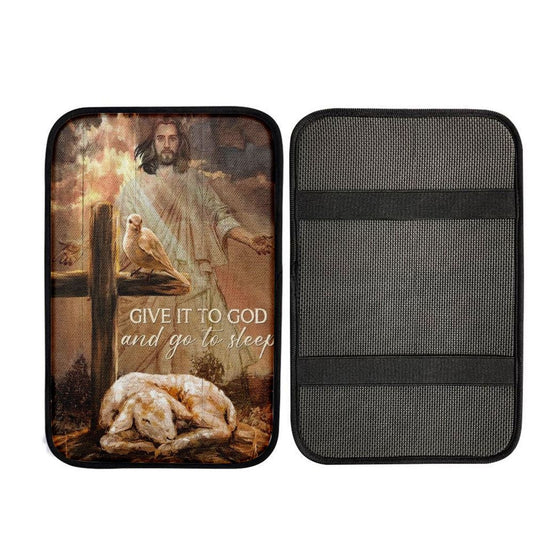 Lamb Of God, Dove Of Peace, Jesus, Cross, Give It To God And Go To Sleep Car Center Console Cover, Car Armrest Pad, Christian Gift