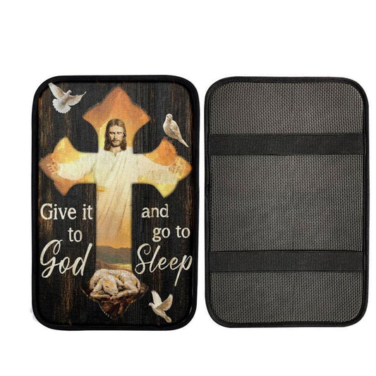 Lamb Of God, Dove Of Peace, Jesus Cross, Give It To God Car Center Console Cover, Car Armrest Pad, Christian Gift, Armrest Box Mat