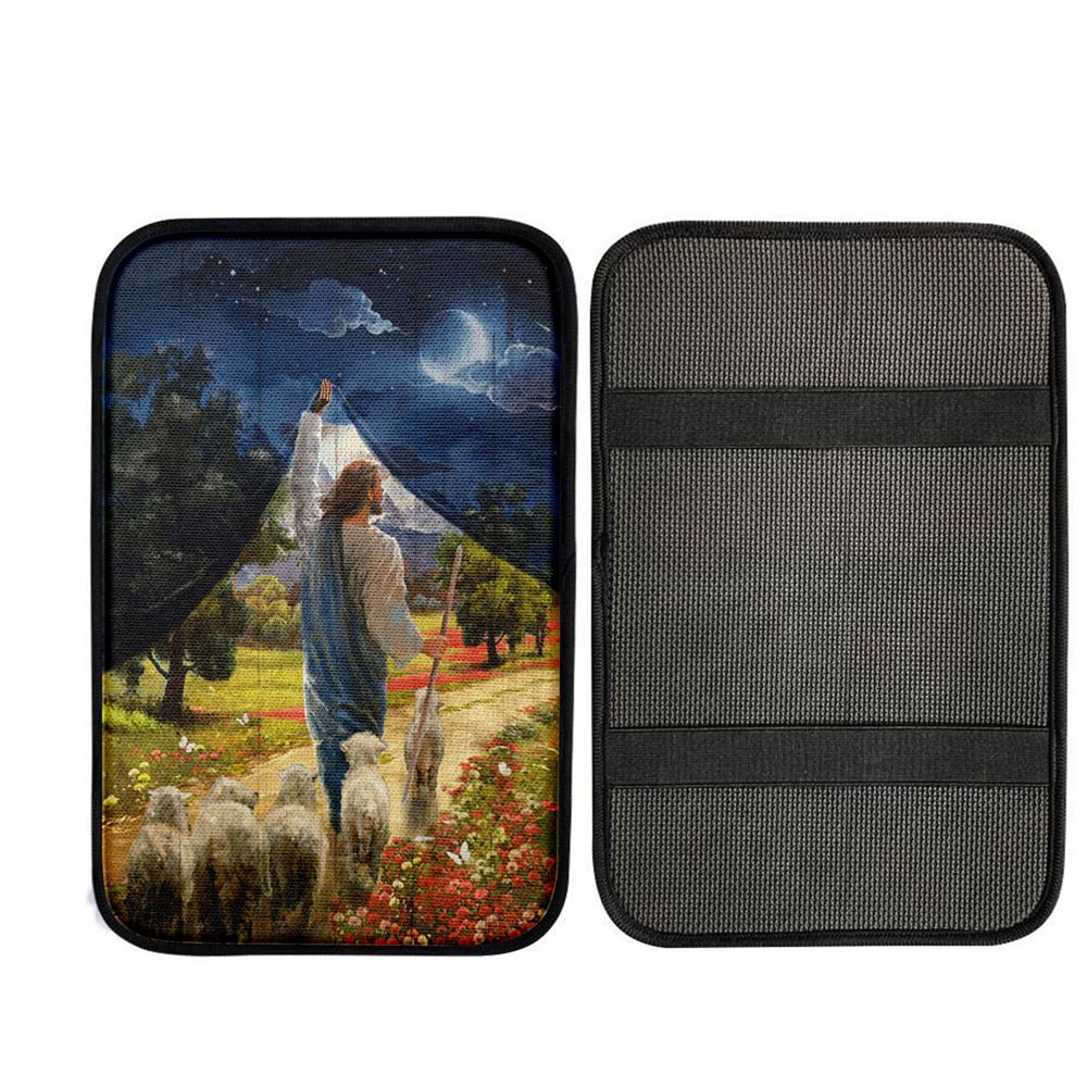 Lamb Of God Flower Field Jesus The Good Shepherd Car Armrest Pad - Lion Car Center Console Cover, God Car Armrest Accessories