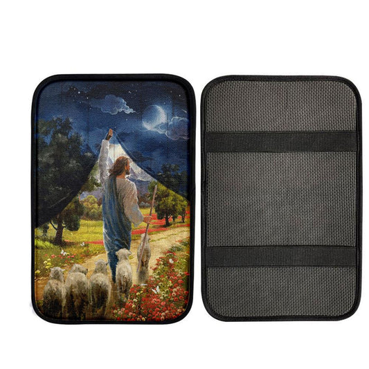 Lamb Of God Flower Field Jesus The Good Shepherd Car Armrest Pad - Lion Car Center Console Cover, God Car Armrest Accessories