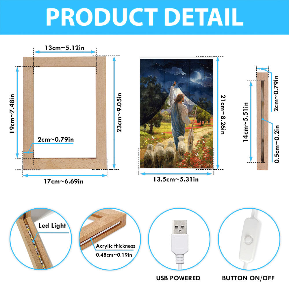 Lamb Of God Flower Field Jesus The Good Shepherd Frame Lamp - Lion Frame Lamp Print - Christian Art - Religious Home Decor