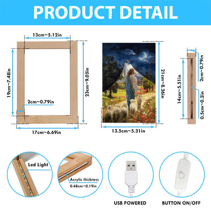 Lamb Of God Flower Field Jesus The Good Shepherd Frame Lamp - Lion Frame Lamp Print - Christian Art - Religious Home Decor
