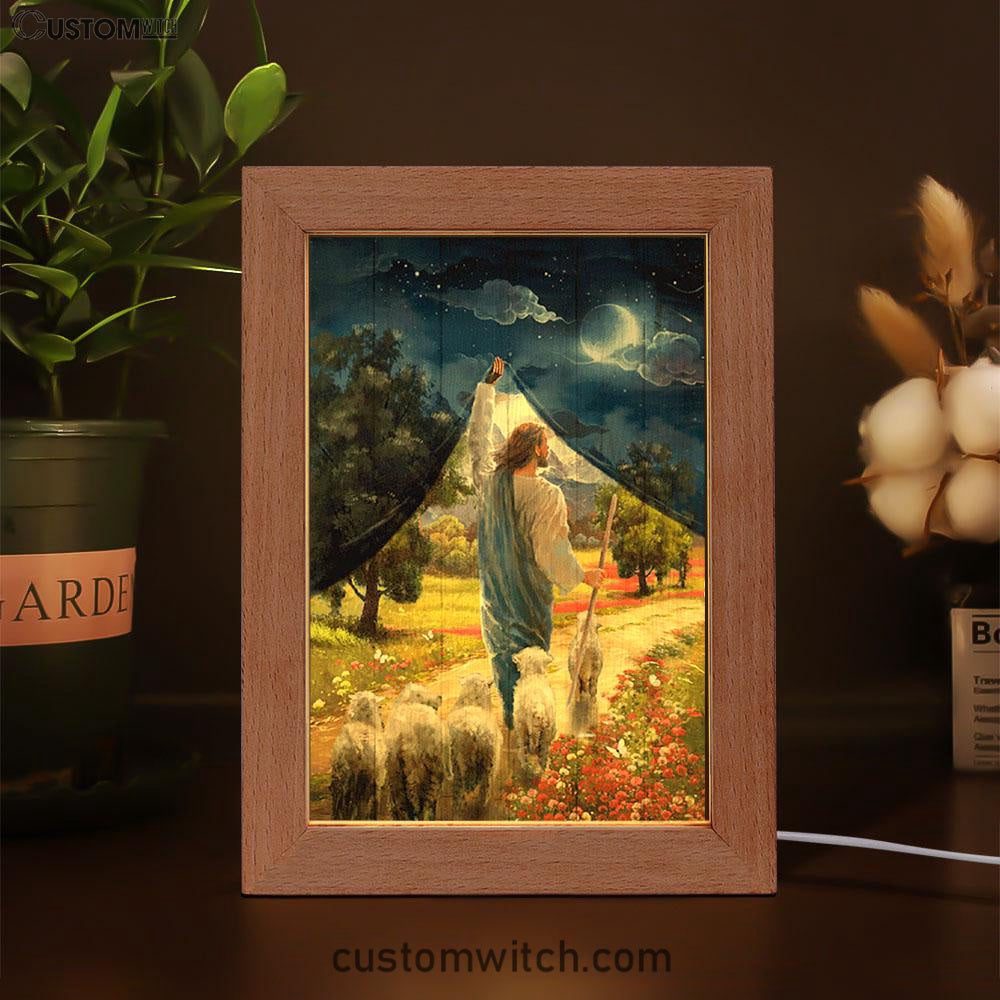 Lamb Of God Flower Field Jesus The Good Shepherd Frame Lamp - Lion Frame Lamp Print - Christian Art - Religious Home Decor